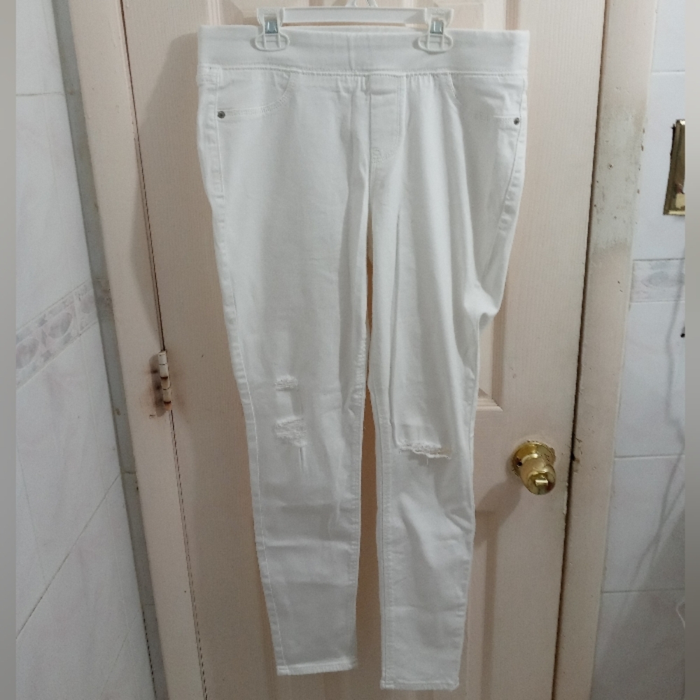 Old Navy White Rockstar Deconstructed Super Skinny Jeggings Mid Rise Size 10
